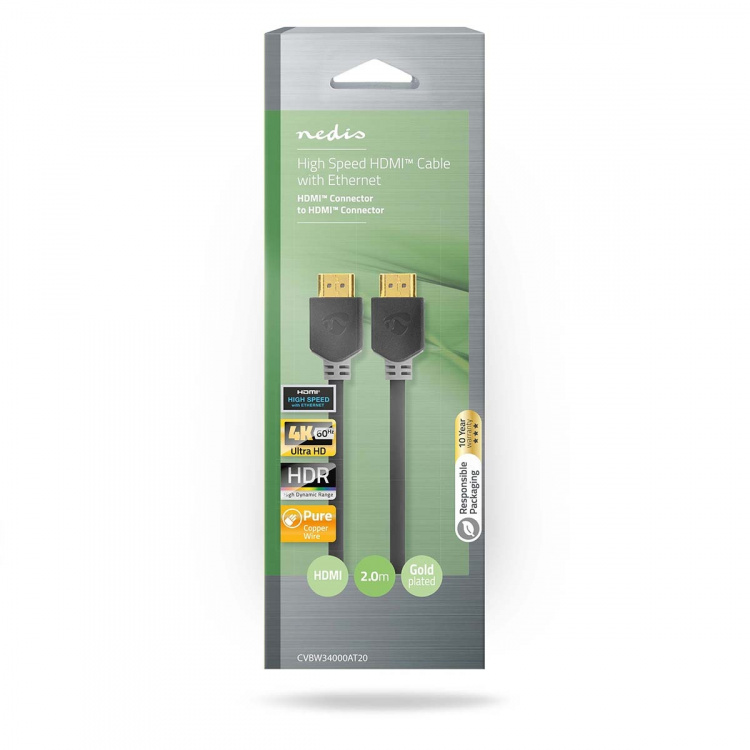Nedis High Speed HDMI™ Cable with Ethernet | HDMI™ Connector | HDMI™ Connector | 4K@60Hz | ARC | 18 Gbps | 2.00 m | Round | PVC | Anthracite | Box Nedis High Speed HDMI™ Cable with Ethernet | HDMI™ Connector | HDMI™ Connector | 4K@60Hz | ARC | 18 Gbps | 2.00 m | Round | PVC | Anthracite | Box