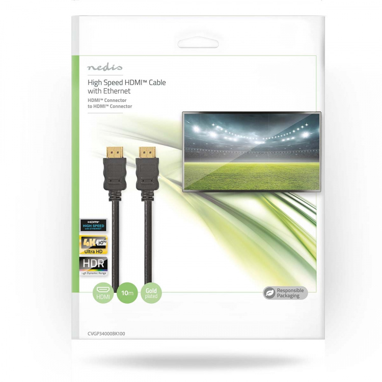 Nedis High Speed HDMI™ Cable with Ethernet | HDMI™ Connector | HDMI™ Connector | 4K@30Hz | ARC | 10.2 Gbps | 10.0 m | Round | PVC | Black | Envelope Nedis High Speed HDMI™ Cable with Ethernet | HDMI™ Connector | HDMI™ Connector | 4K@30Hz | ARC | 10.2 Gbps | 10.0 m | Round | PVC | Black | Envelope