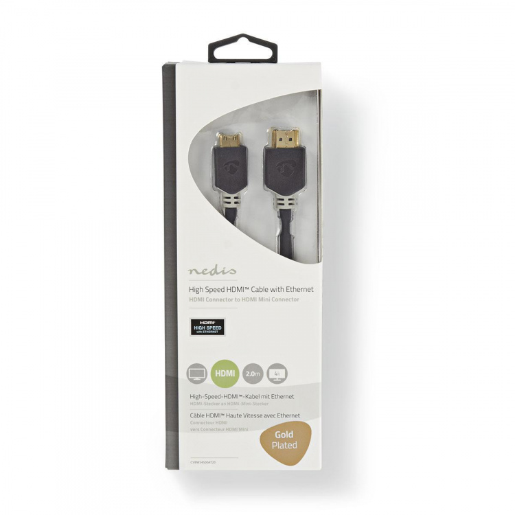 Nedis High Speed HDMI™ Cable with Ethernet | HDMI™ Connector | HDMI™ Mini Connector | 4K@60Hz | 18 Gbps | 2.00 m | Round | PVC | Anthracite | Window Box Nedis High Speed HDMI™ Cable with Ethernet | HDMI™ Connector | HDMI™ Mini Connector | 4K@60Hz | 18 Gbps | 2.00 m | Round | PVC | Anthracite | Window Box