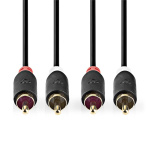 Nedis Stereo Audio Cable | 2x RCA Male | 2x RCA Male | Gold Plated | 10.0 m | Round | Anthracite | Box