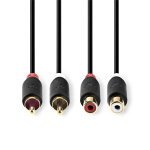Nedis Stereo Audio Cable | 2x RCA Male | 2x RCA Female | Gold Plated | 2.00 m | Round | Anthracite | Box