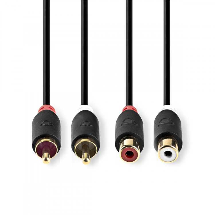 Nedis Stereo Audio Cable | 2x RCA Male | 2x RCA Female | Gold Plated | 2.00 m | Round | Anthracite | Box