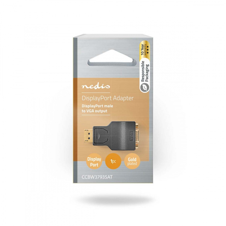 Nedis DisplayPort Adapter | DisplayPort Male | VGA Female | 1080p | Gold Plated | Straight | Round | ABS | Anthracite | Box
