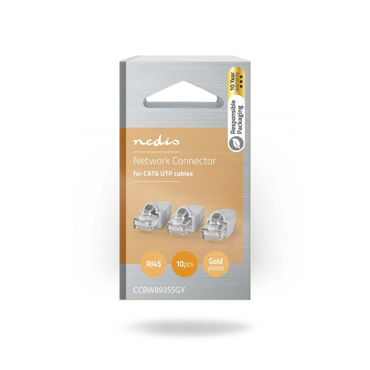 Nedis RJ45 Connector | Male | Solid UTP CAT6 | Straight | Gold Plated | 10 pcs | PVC | Grey | Box