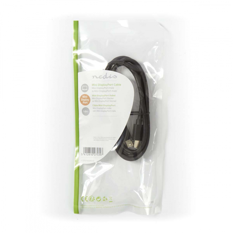 Nedis Mini DisplayPort Cable | DisplayPort 1.2 | Mini DisplayPort Male | Mini DisplayPort Male | 21.6 Gbps | Nickel Plated | 1.00 m | Round | PVC | Black | Polybag