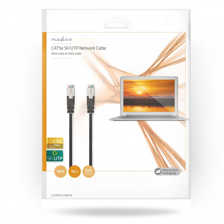 Nedis CAT5e Cable | SF/UTP | RJ45 Male | RJ45 Male | 15.0 m | Round | PVC | Black | Envelope Nedis CAT5e Cable | SF/UTP | RJ45 Male | RJ45 Male | 15.0 m | Round | PVC | Black | Envelope