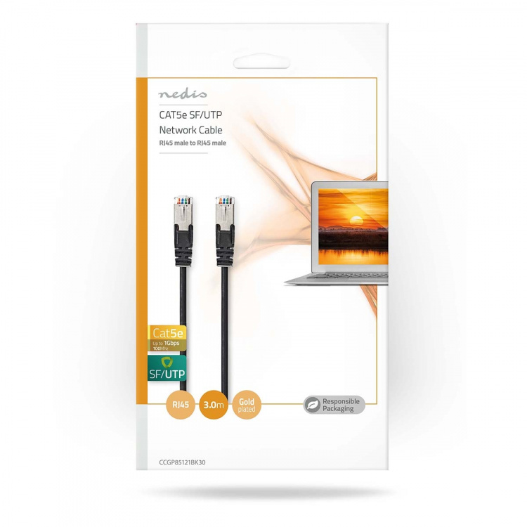 Nedis CAT5e Cable | SF/UTP | RJ45 Male | RJ45 Male | 3.00 m | Round | PVC | Black | Polybag