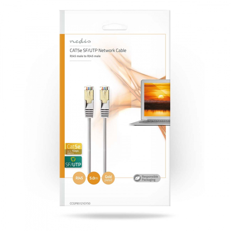 Nedis CAT5e Cable | SF/UTP | RJ45 Male | RJ45 Male | 5.00 m | Round | PVC | Grey | Envelope Nedis CAT5e Cable | SF/UTP | RJ45 Male | RJ45 Male | 5.00 m | Round | PVC | Grey | Envelope