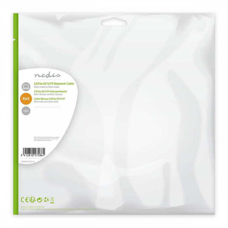 Nedis CAT5e Cable | SF/UTP | RJ45 Male | RJ45 Male | 7.50 m | Round | PVC | Grey | Envelope