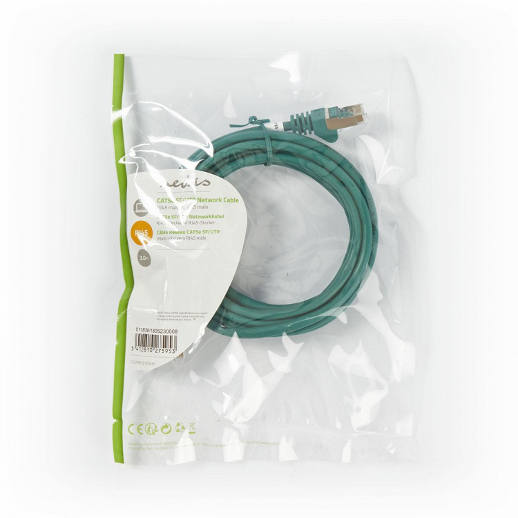 Nedis CAT5e Cable | SF/UTP | RJ45 Male | RJ45 Male | 3.00 m | Round | PVC | Green | Polybag