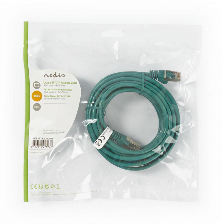 Nedis CAT5e Cable | SF/UTP | RJ45 Male | RJ45 Male | 5.00 m | Round | PVC | Green | Polybag
