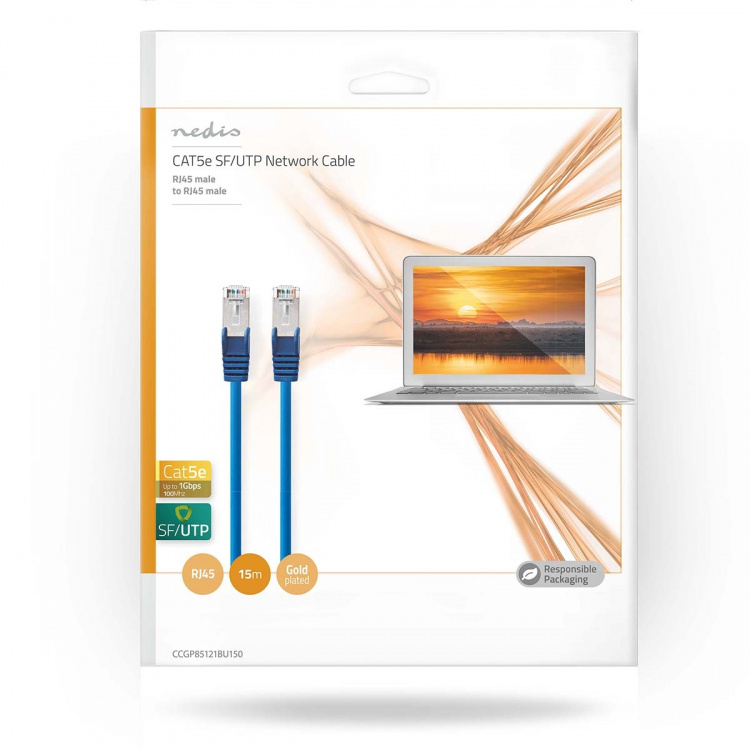 Nedis CAT5e Cable | SF/UTP | RJ45 Male | RJ45 Male | 15.0 m | Round | PVC | Blue | Envelope Nedis CAT5e Cable | SF/UTP | RJ45 Male | RJ45 Male | 15.0 m | Round | PVC | Blue | Envelope