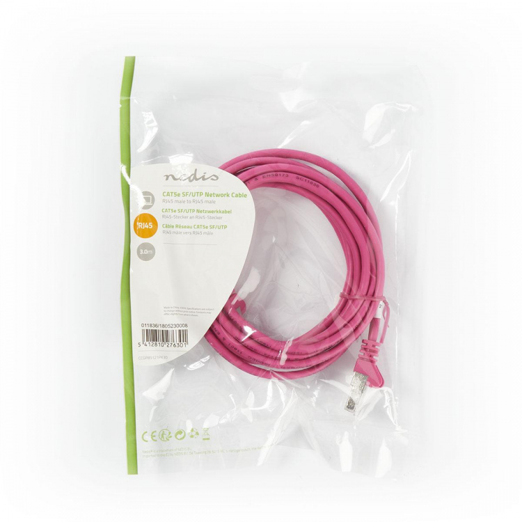 Nedis CAT5e Cable | SF/UTP | RJ45 Male | RJ45 Male | 3.00 m | Round | PVC | Pink | Polybag Nedis CAT5e Cable | SF/UTP | RJ45 Male | RJ45 Male | 3.00 m | Round | PVC | Pink | Polybag