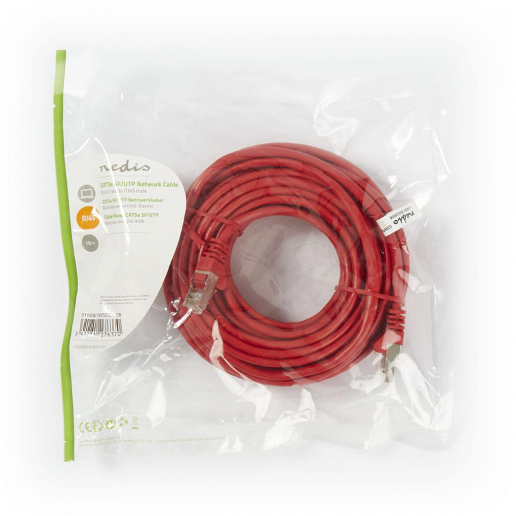 Nedis CAT5e Cable | SF/UTP | RJ45 Male | RJ45 Male | 10.0 m | Round | PVC | Red | Polybag Nedis CAT5e Cable | SF/UTP | RJ45 Male | RJ45 Male | 10.0 m | Round | PVC | Red | Polybag