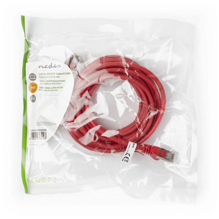Nedis CAT5e Cable | SF/UTP | RJ45 Male | RJ45 Male | 5.00 m | Round | PVC | Red | Polybag Nedis CAT5e Cable | SF/UTP | RJ45 Male | RJ45 Male | 5.00 m | Round | PVC | Red | Polybag