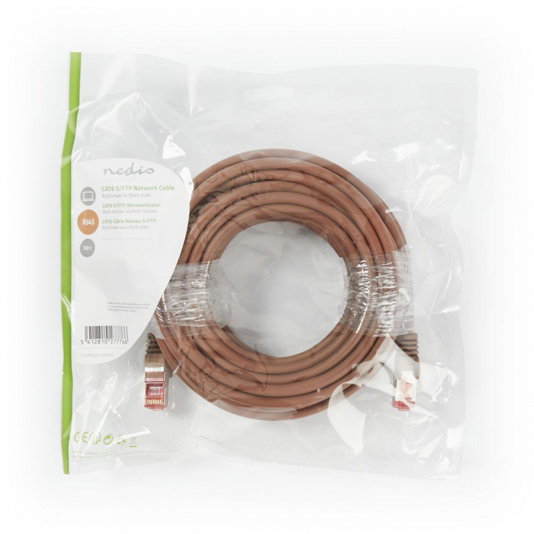Nedis CAT6 Cable | RJ45 Male | RJ45 Male | S/FTP | 10.0 m | Round | LSZH | Brown | Polybag Nedis CAT6 Cable | RJ45 Male | RJ45 Male | S/FTP | 10.0 m | Round | LSZH | Brown | Polybag
