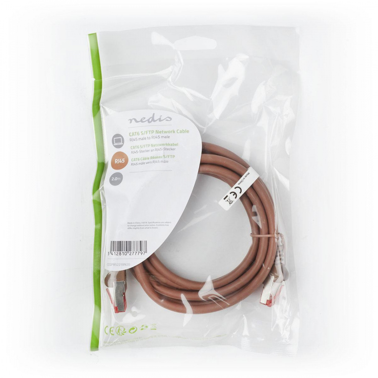 Nedis CAT6 Cable | RJ45 Male | RJ45 Male | S/FTP | 2.00 m | Round | LSZH | Brown | Polybag