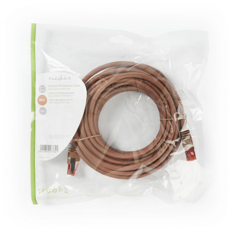 Nedis CAT6 Cable | RJ45 Male | RJ45 Male | S/FTP | 7.50 m | Round | LSZH | Brown | Polybag Nedis CAT6 Cable | RJ45 Male | RJ45 Male | S/FTP | 7.50 m | Round | LSZH | Brown | Polybag