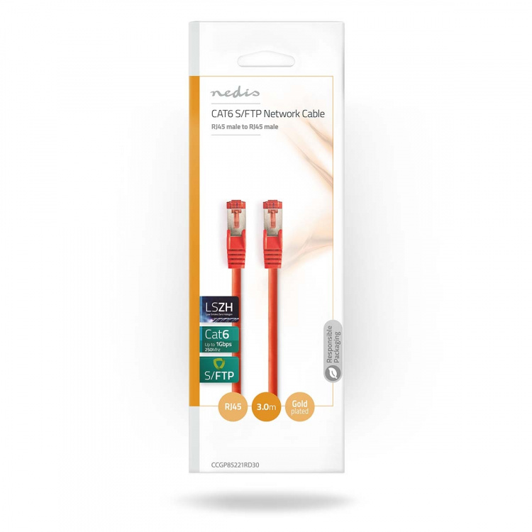 Nedis CAT6 Cable | RJ45 Male | RJ45 Male | S/FTP | 3.00 m | Round | LSZH | Red | Envelope