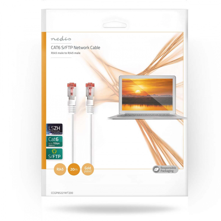 Nedis CAT6 Cable | RJ45 Male | RJ45 Male | S/FTP | 20.0 m | Round | LSZH | White | Envelope