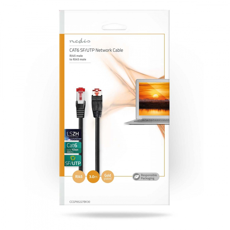 Nedis CAT6 Cable | RJ45 Male | RJ45 Male | SF/UTP | 3.00 m | Round | LSZH | Black | Envelope Nedis CAT6 Cable | RJ45 Male | RJ45 Male | SF/UTP | 3.00 m | Round | LSZH | Black | Envelope