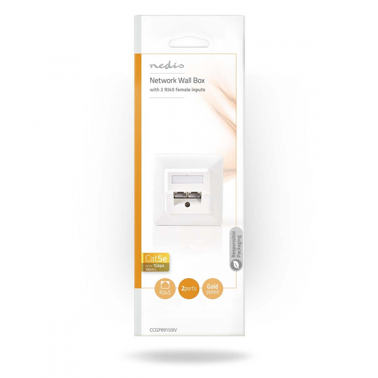 Nedis Network Wall Box | Flush Mount | 2 port(s) | CAT5e | Straight | Female | Gold Plated | PVC | White | Envelope