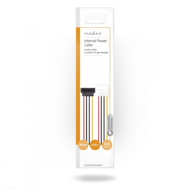 Nedis Internal Power cable | Molex Male | SATA 15-Pin Female | Gold Plated | 0.15 m | Round | PVC | Multi Colour | Envelope Nedis Internal Power cable | Molex Male | SATA 15-Pin Female | Gold Plated | 0.15 m | Round | PVC | Multi Colour | Envelope