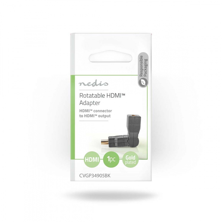 Nedis HDMI™ Adapter | HDMI™ Connector | HDMI™ Output | Gold Plated | Swivel | ABS | Black | 1 pcs | Envelope