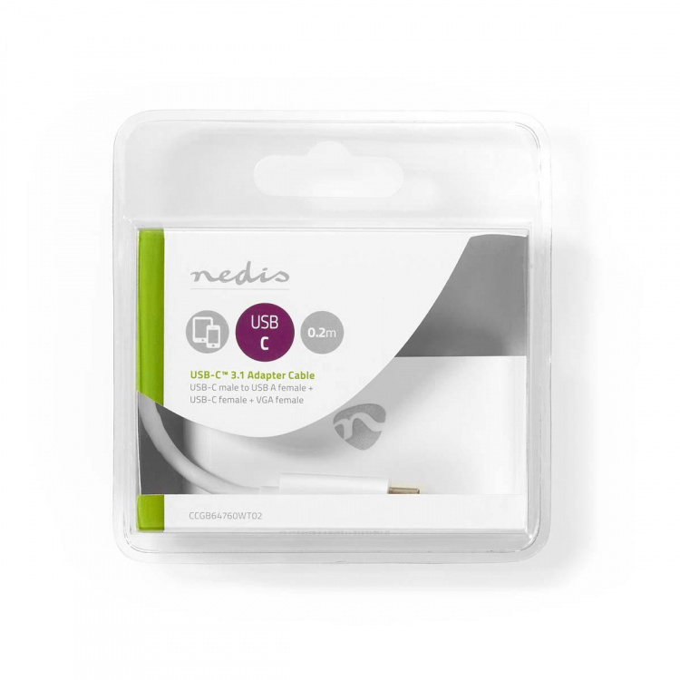 Nedis USB Adapter | USB 3.1 | USB-C™ Male | USB-A Female / USB-C™ Female / VGA Female | 5 Gbps | 0.20 m | Round | Nickel Plated | PVC | White | Blister