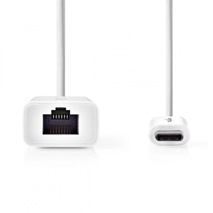 Nedis USB Network Adapter | USB 3.2 Gen 1 | 1000 Mbps | USB-C™ Male | RJ45 Female | 0.20 m | Round | Nickel Plated | Tinned Copper | White | Box