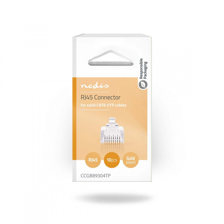 Nedis RJ45 Connector | Male | Solid UTP CAT6 | Straight | Gold Plated | 10 pcs | Polycarbonate | Transparent | Box Nedis RJ45 Connector | Male | Solid UTP CAT6 | Straight | Gold Plated | 10 pcs | Polycarbonate | Transparent | Box