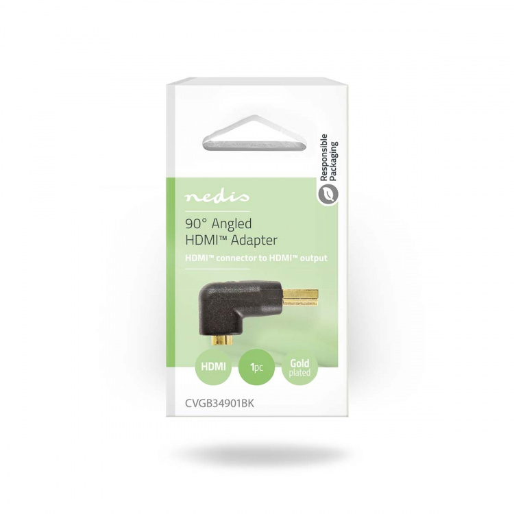 Nedis HDMI™ Adapter | HDMI™ Connector | HDMI™ Output | Gold Plated | Angled 90° | ABS | Black | 1 pcs | Box