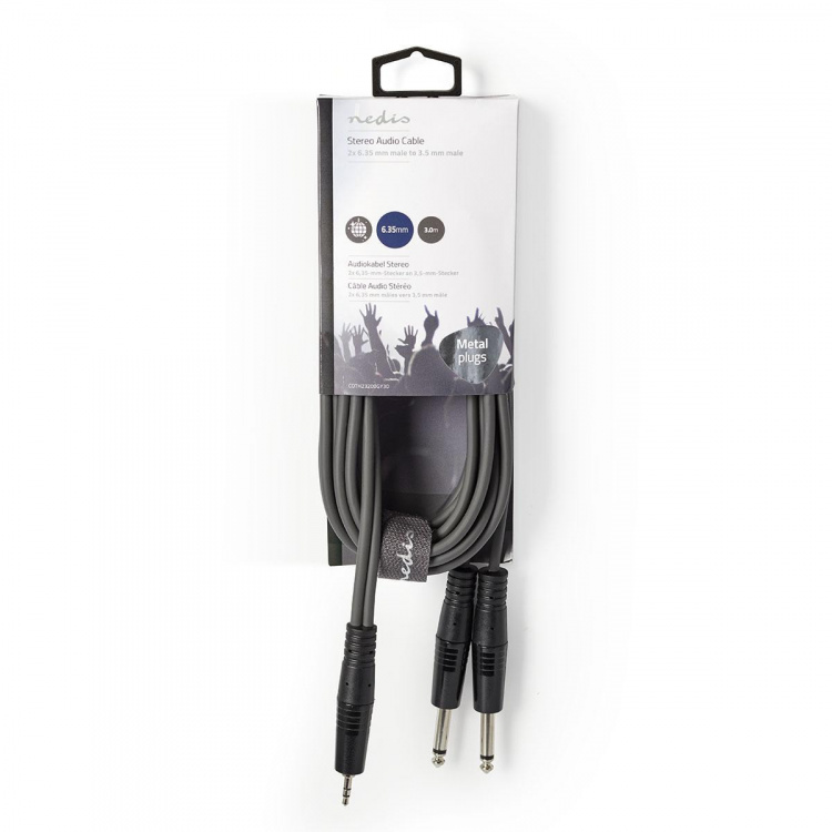 Nedis Stereo Audio Cable | 2x 6.35 mm Male | 3.5 mm Male | Nickel Plated | 3.00 m | Round | Dark Grey | Carton Sleeve