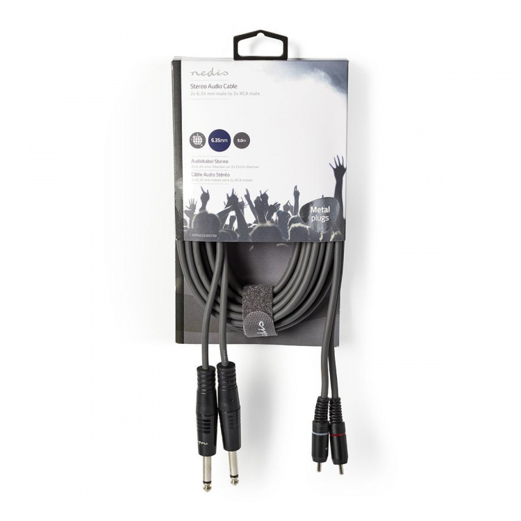 Nedis Stereo Audio Cable | 2x 6.35 mm Male | 2x RCA Male | Nickel Plated | 5.00 m | Round | Dark Grey | Carton Sleeve