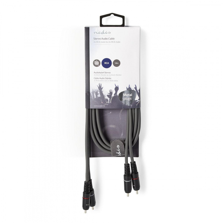 Nedis Stereo Audio Cable | 2x RCA Male | 2x RCA Male | Nickel Plated | 1.50 m | Round | Dark Grey | Carton Sleeve Nedis Stereo Audio Cable | 2x RCA Male | 2x RCA Male | Nickel Plated | 1.50 m | Round | Dark Grey | Carton Sleeve