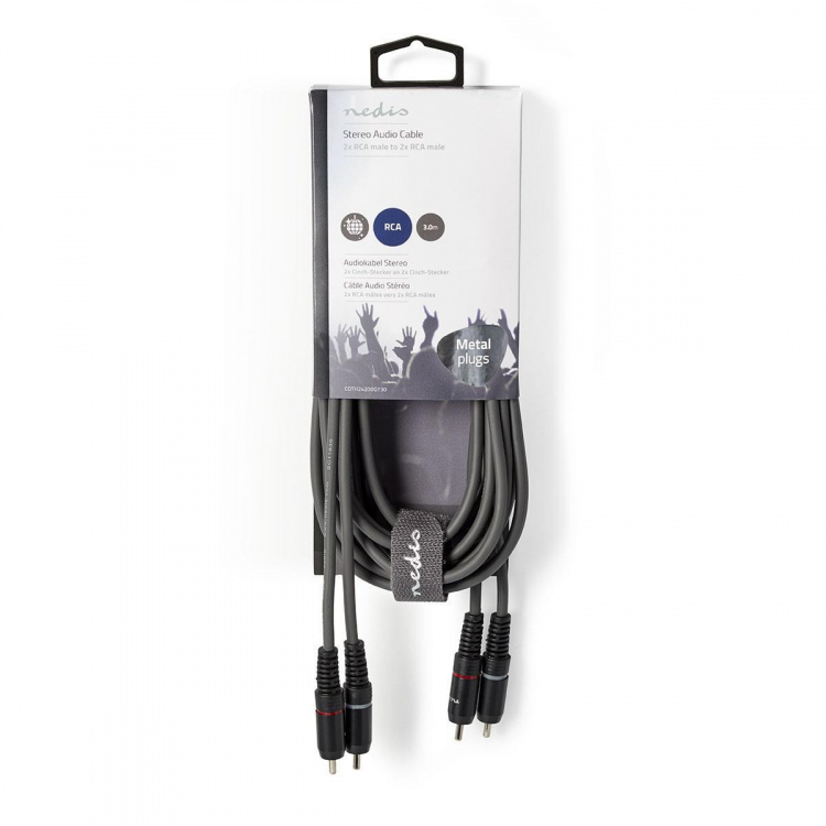 Nedis Stereo Audio Cable | 2x RCA Male | 2x RCA Male | Nickel Plated | 3.00 m | Round | Dark Grey | Carton Sleeve