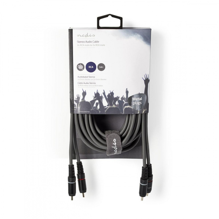 Nedis Stereo Audio Cable | 2x RCA Male | 2x RCA Male | Nickel Plated | 5.00 m | Round | Dark Grey | Carton Sleeve
