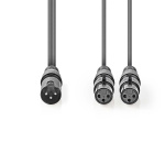 Nedis Balanced Audio Cable | XLR 3-Pin Male | 2x XLR 3-Pin Female | Nickel Plated | 1.50 m | Round | PVC | Dark Grey | Carton Sleeve