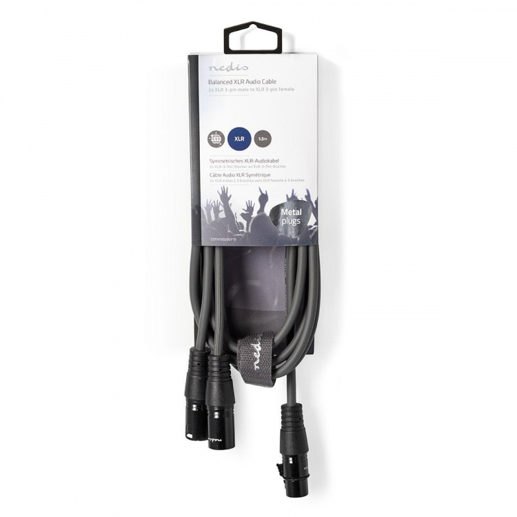 Nedis Balanced Audio Cable | 2x XLR 3-Pin Male | XLR 3-Pin Female | Nickel Plated | 1.50 m | Round | PVC | Dark Grey | Carton Sleeve Nedis Balanced Audio Cable | 2x XLR 3-Pin Male | XLR 3-Pin Female | Nickel Plated | 1.50 m | Round | PVC | Dark Grey | Carton Sleeve