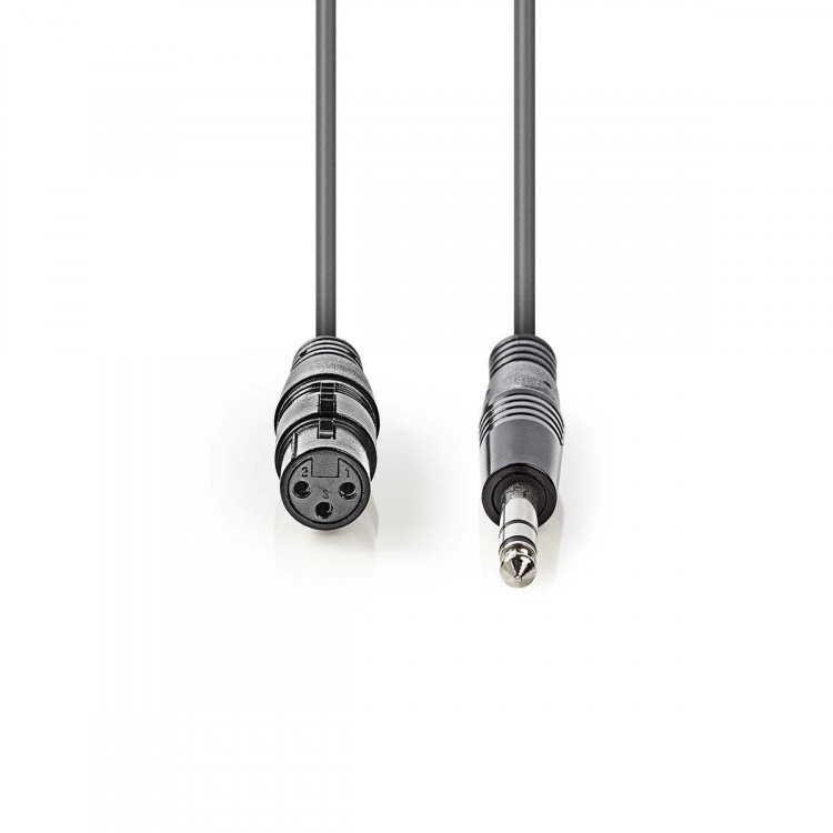 Nedis Balanced Audio Cable | XLR 3-Pin Female | 6.35 mm Male | Nickel Plated | 1.50 m | Round | PVC | Dark Grey | Carton Sleeve