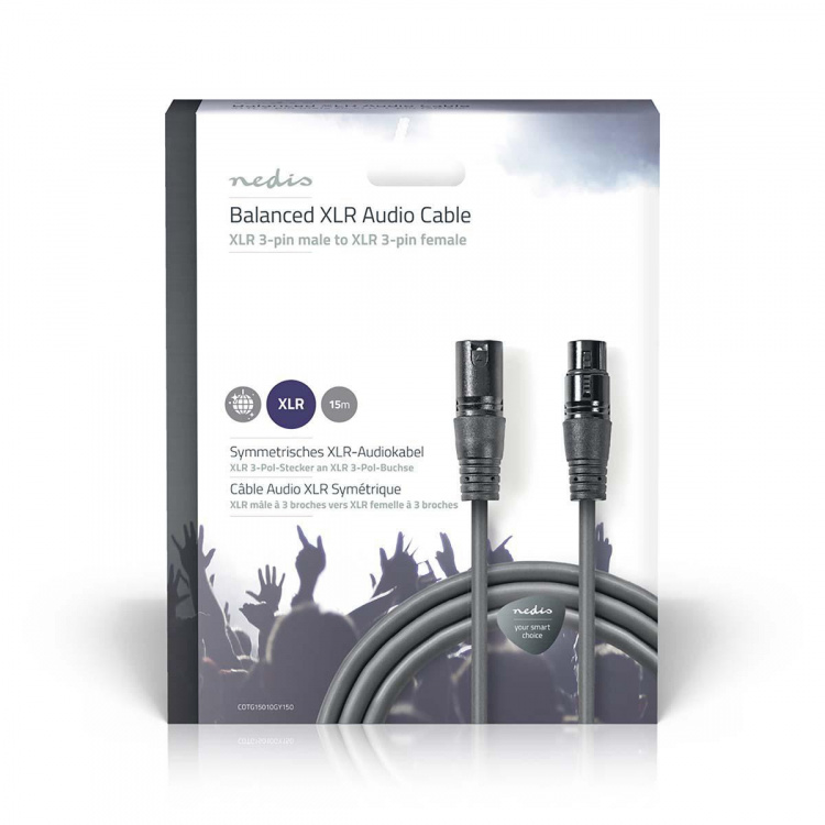 Nedis Balanced Audio Cable | XLR 3-Pin Male | XLR 3-Pin Female | Nickel Plated | 15.0 m | Round | PVC | Dark Grey | Gift Box Nedis Balanced Audio Cable | XLR 3-Pin Male | XLR 3-Pin Female | Nickel Plated | 15.0 m | Round | PVC | Dark Grey | Gift Box