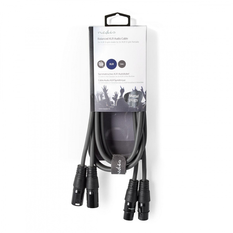 Nedis Balanced Audio Cable | 2x XLR 3-Pin Male | 2x XLR 3-Pin Female | Nickel Plated | 1.50 m | Round | PVC | Dark Grey | Carton Sleeve Nedis Balanced Audio Cable | 2x XLR 3-Pin Male | 2x XLR 3-Pin Female | Nickel Plated | 1.50 m | Round | PVC | Dark Grey | Carton Sleeve