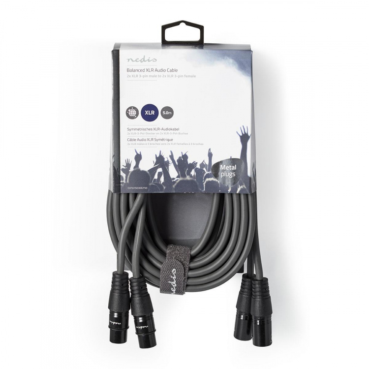 Nedis Balanced Audio Cable | 2x XLR 3-Pin Male | 2x XLR 3-Pin Female | Nickel Plated | 5.00 m | Round | PVC | Dark Grey | Carton Sleeve