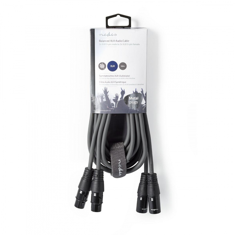 Nedis Balanced Audio Cable | 2x XLR 3-Pin Male | 2x XLR 3-Pin Female | Nickel Plated | 3.00 m | Round | PVC | Dark Grey | Carton Sleeve Nedis Balanced Audio Cable | 2x XLR 3-Pin Male | 2x XLR 3-Pin Female | Nickel Plated | 3.00 m | Round | PVC | Dark Grey | Carton Sleeve