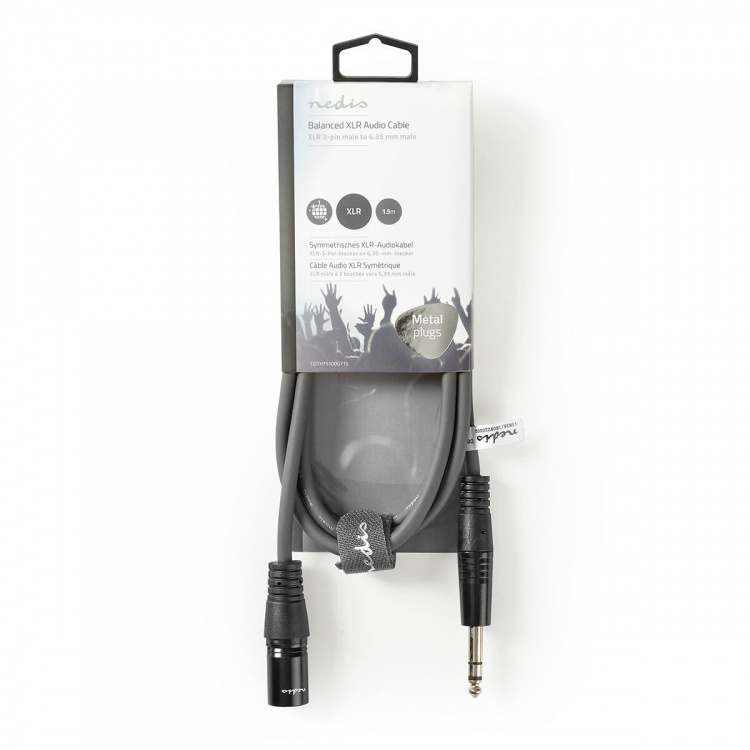 Nedis Balanced Audio Cable | XLR 3-Pin Male | 6.35 mm Male | Nickel Plated | 1.50 m | Round | PVC | Dark Grey | Carton Sleeve Nedis Balanced Audio Cable | XLR 3-Pin Male | 6.35 mm Male | Nickel Plated | 1.50 m | Round | PVC | Dark Grey | Carton Sleeve