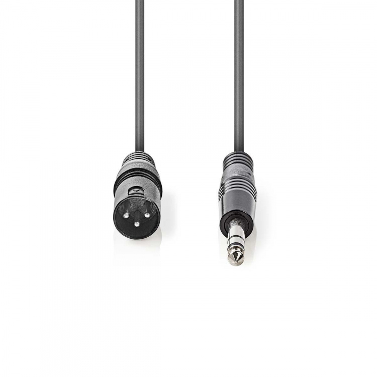 Nedis Balanced Audio Cable | XLR 3-Pin Male | 6.35 mm Male | Nickel Plated | 3.00 m | Round | PVC | Dark Grey | Carton Sleeve