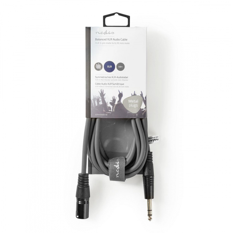 Nedis Balanced Audio Cable | XLR 3-Pin Male | 6.35 mm Male | Nickel Plated | 3.00 m | Round | PVC | Dark Grey | Carton Sleeve
