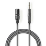 Nedis Balanced Audio Cable | XLR 3-Pin Male | 6.35 mm Male | Nickel Plated | 5.00 m | Round | PVC | Dark Grey | Carton Sleeve