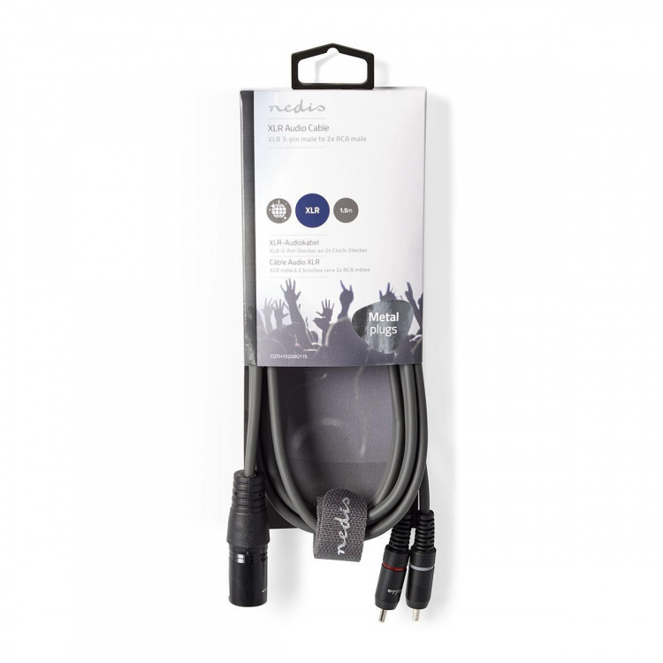 Nedis Balanced Audio Cable | XLR 3-Pin Male | 2x RCA Male | Nickel Plated | 1.50 m | Round | PVC | Dark Grey | Carton Sleeve