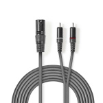 Nedis Balanced Audio Cable | XLR 3-Pin Male | 2x RCA Male | Nickel Plated | 3.00 m | Round | PVC | Dark Grey | Carton Sleeve Nedis Balanced Audio Cable | XLR 3-Pin Male | 2x RCA Male | Nickel Plated | 3.00 m | Round | PVC | Dark Grey | Carton Sleeve